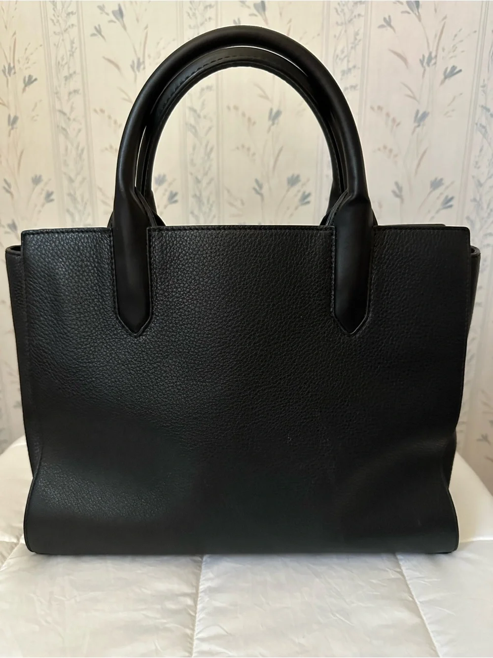 Kate Spade Black Leather Tote with White Woven Detail